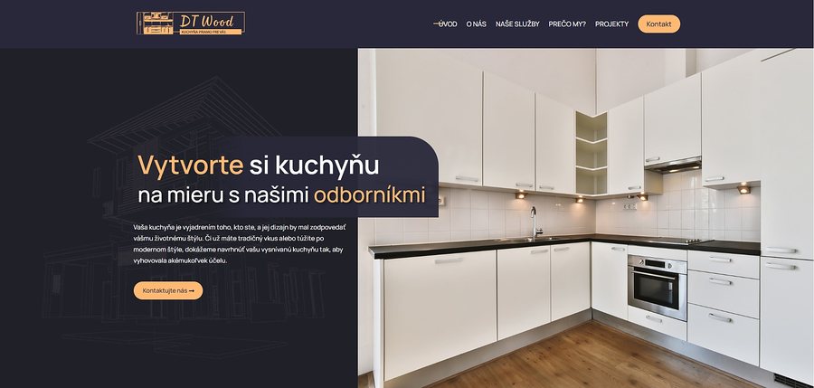 Ukázka homepage webu DT Wood pro truhlářskou výrobu a nábytek na míru.