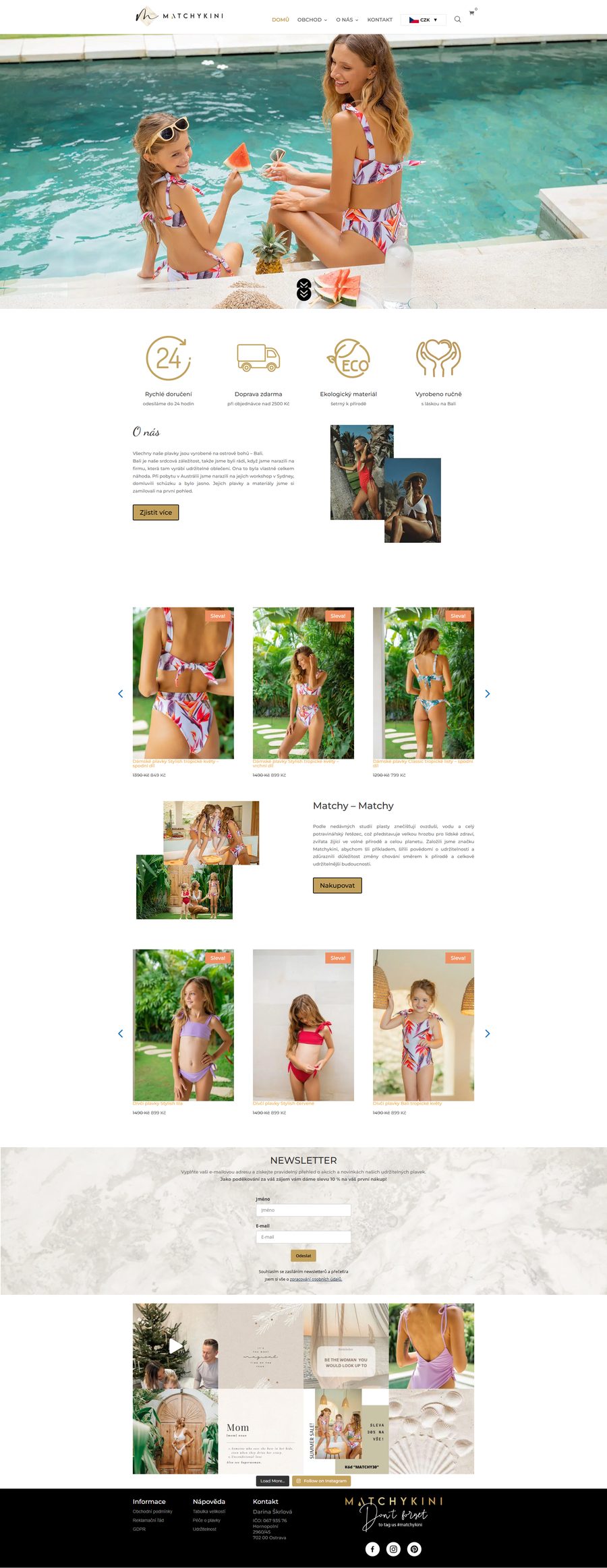Ukázka celé homepage e-shopu Matchykini — plavky pro maminky a dcery.