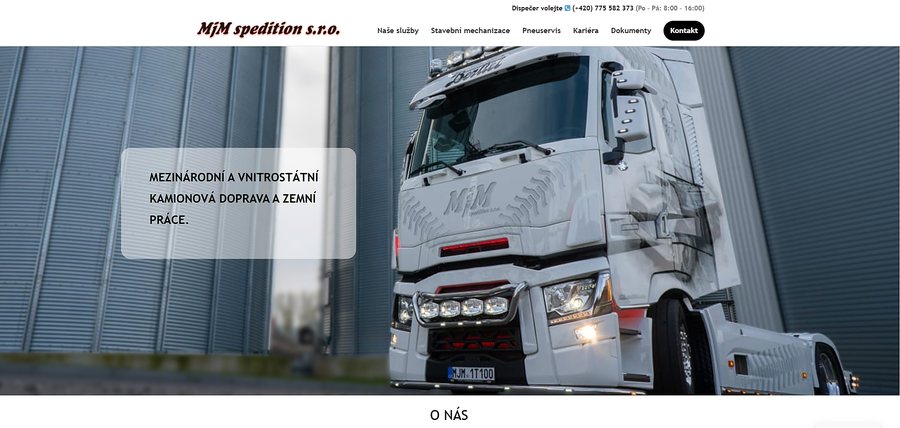 Ukázka homepage webu MjM Spedition pro dopravu a spedici.