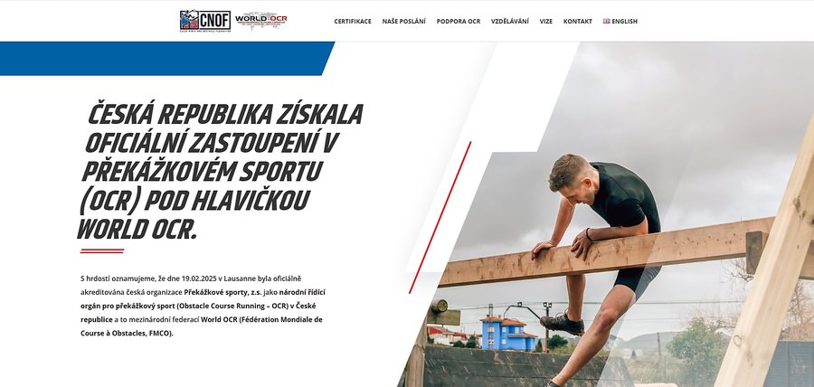 Ukázka homepage webu Překážkové sporty pro OCR závody a tréninky.