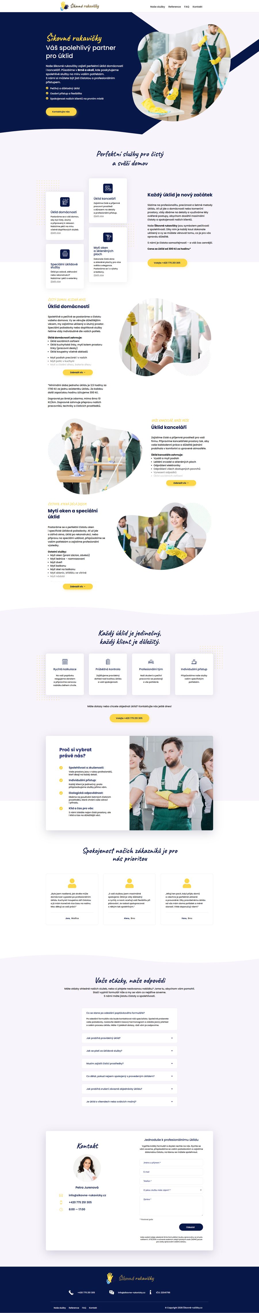 Ukázka celé homepage webu Šikovné Rukavičky — úklidové služby.